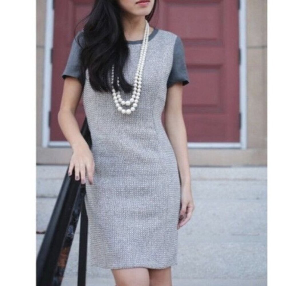Talbots Women’s Gray Tweed Career Dress 12 Short Sleeve Preppy Office Mature